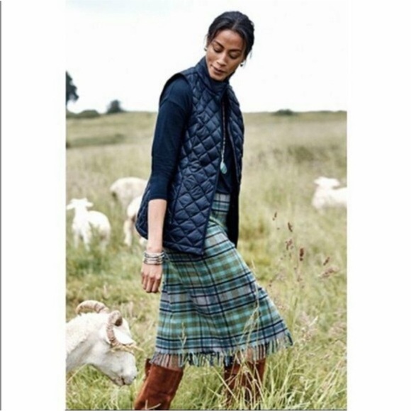 J. Jill Tartan Plaid Faux Wrap Pencil Blanket Skirt Fringe Academia Size 18 T - Picture 4 of 8